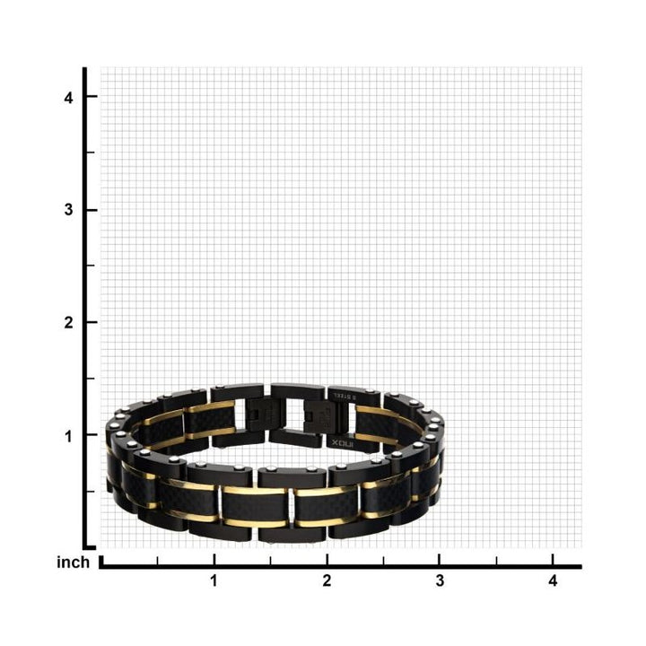 INOX Jewelry Black Carbon Fiber with Gold IP Link Bracelet
