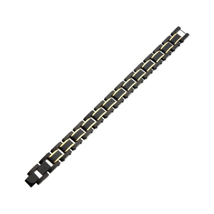 INOX Jewelry Black Carbon Fiber with Gold IP Link Bracelet