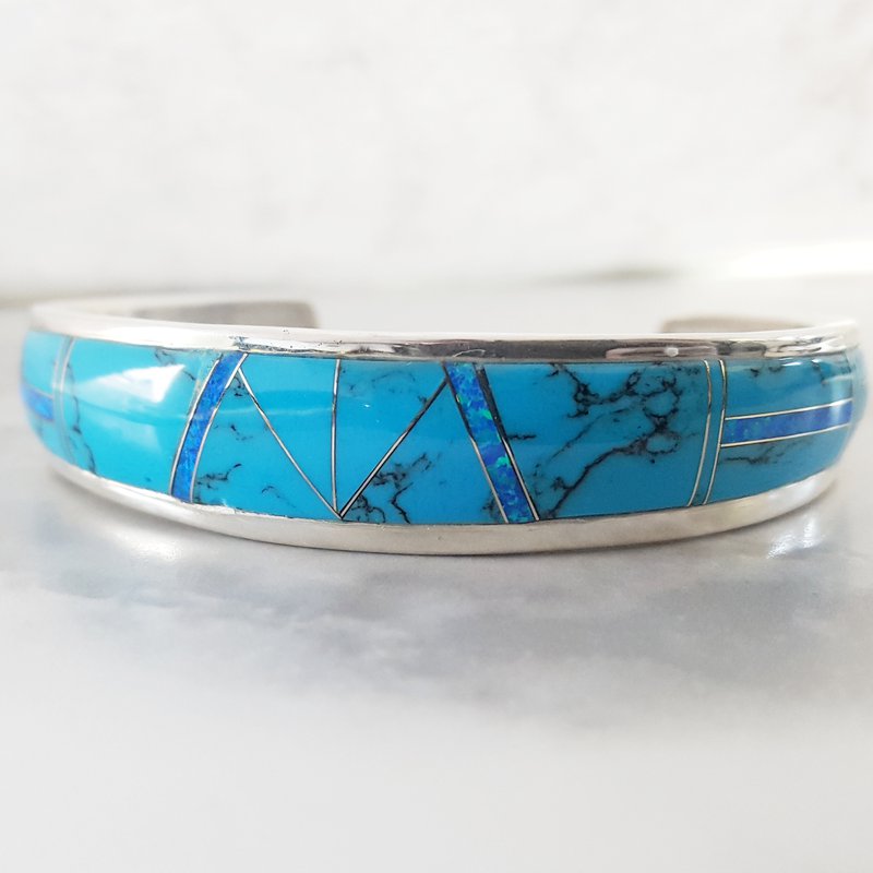 Arizona Turquoise and Inlaid Jewelry Turquoise Cuff Bracelet