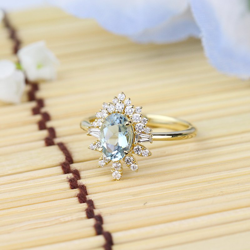 Parade Starburst Halo Aquamarine Ring
