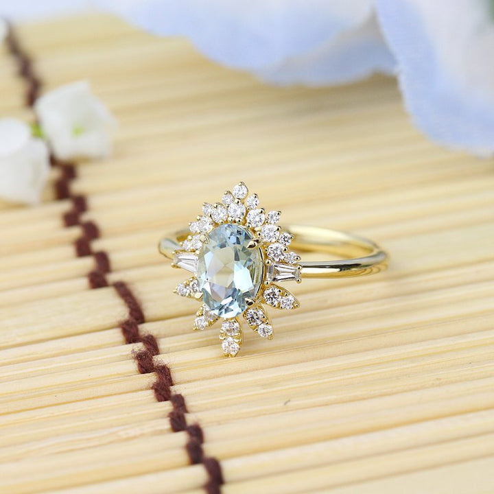 Parade Starburst Halo Aquamarine Ring