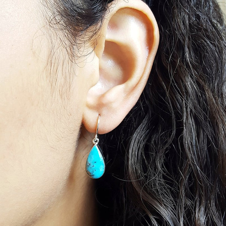 Arizona Turquoise and Inlaid Jewelry Mini Pear Kingman Turquoise Earrings