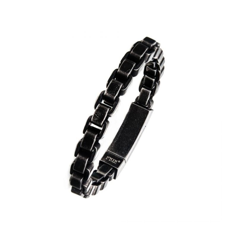 INOX Jewelry Stainless Steel & Black Plated Bold Box Bracelet