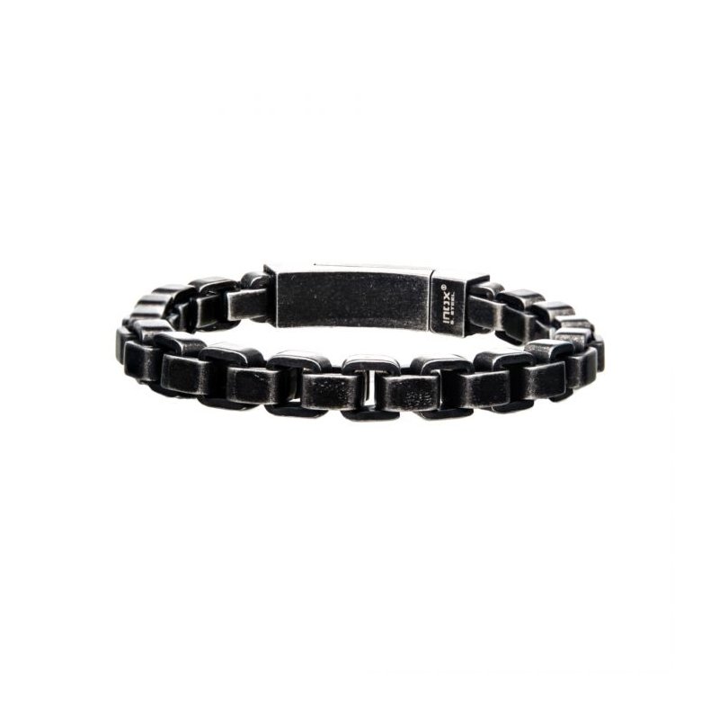 INOX Jewelry Stainless Steel & Black Plated Bold Box Bracelet