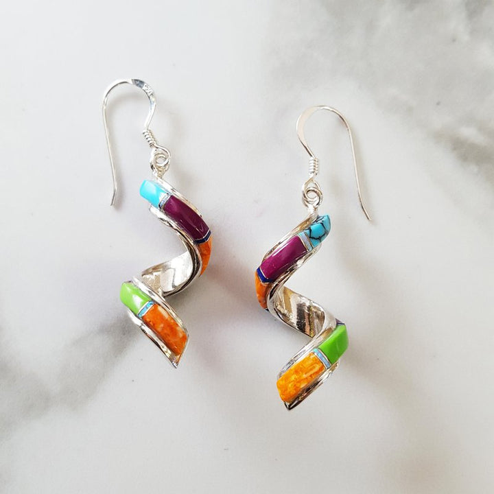  Arizona Turquoise and Inlaid Jewelry Multicolored Spiral Earrings 2411683 - Sami Fine Jewelry