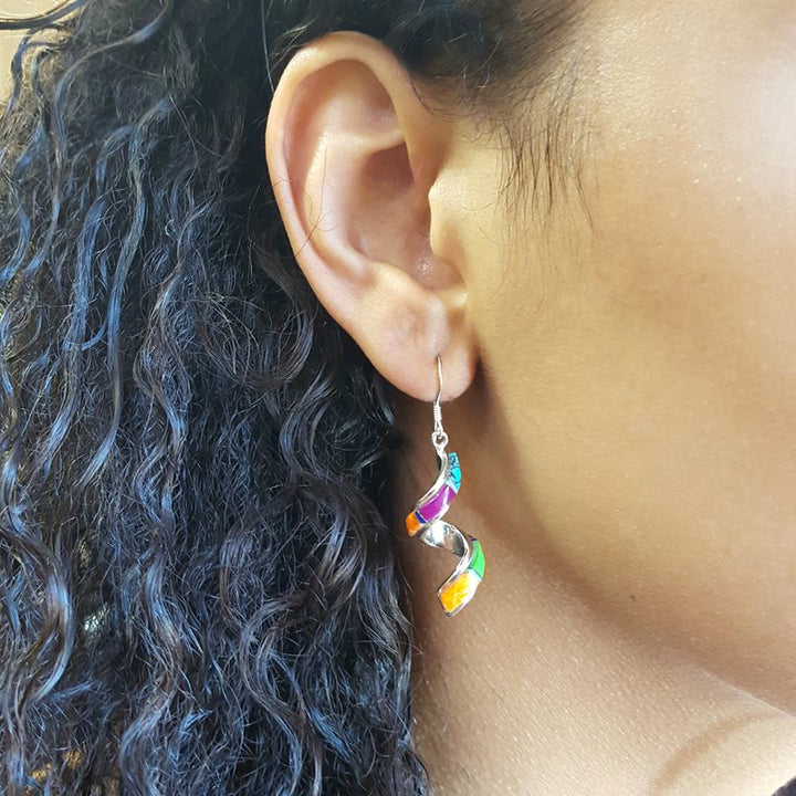 Arizona Turquoise and Inlaid Jewelry Multicolored Spiral Earrings
