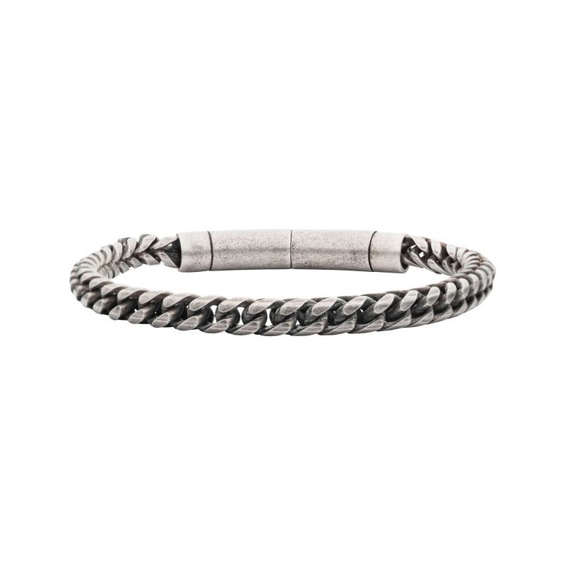 INOX Jewelry Antiqued Finish Stainless Steel Franco Chain Bracelet BR209AT
