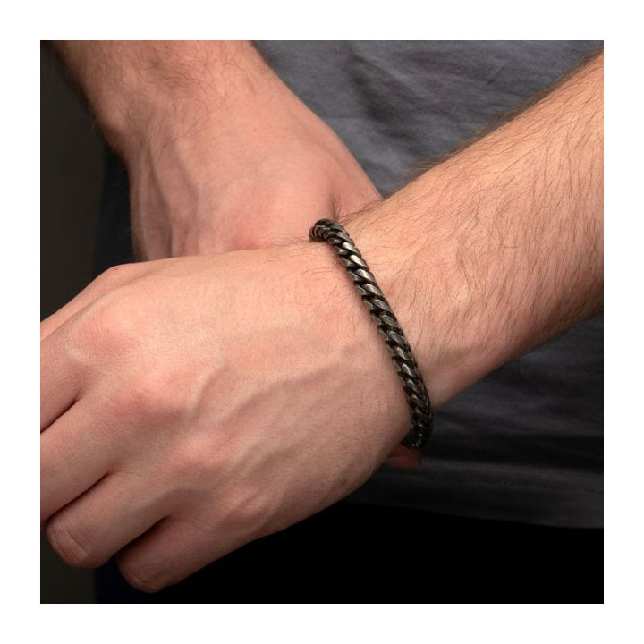 INOX Jewelry Antiqued Finish Stainless Steel Franco Chain Bracelet