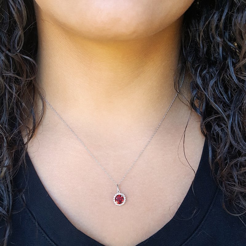 Sami Fine Jewelry Halo Garnet Birthstone Pendant