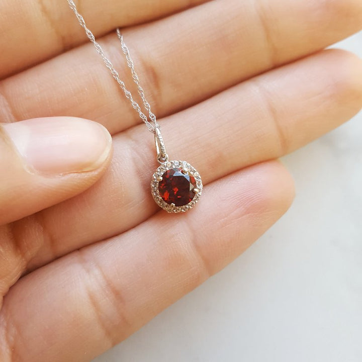 Sami Fine Jewelry Halo Garnet Birthstone Pendant