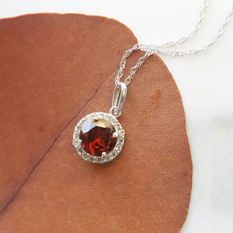 Sami Fine Jewelry Halo Garnet Birthstone Pendant