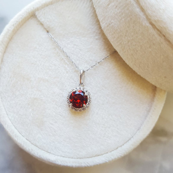Sami Fine Jewelry Halo Garnet Birthstone Pendant  131560