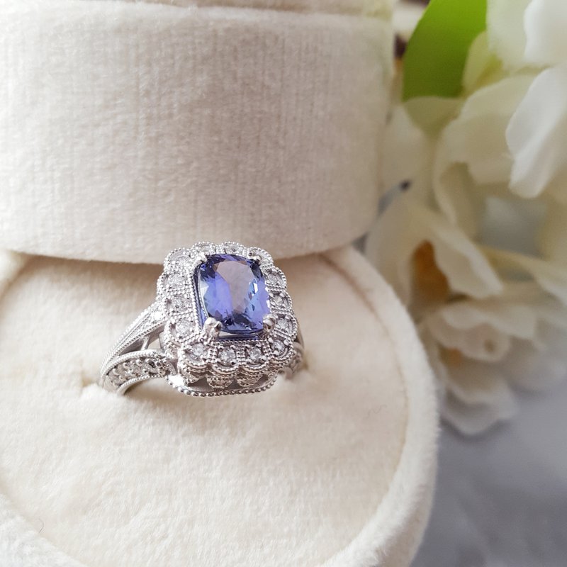  Luxury by Rene Hernandez Royal Tanzanite Filigree Ring 050442 - Sami Fine Jewelry
