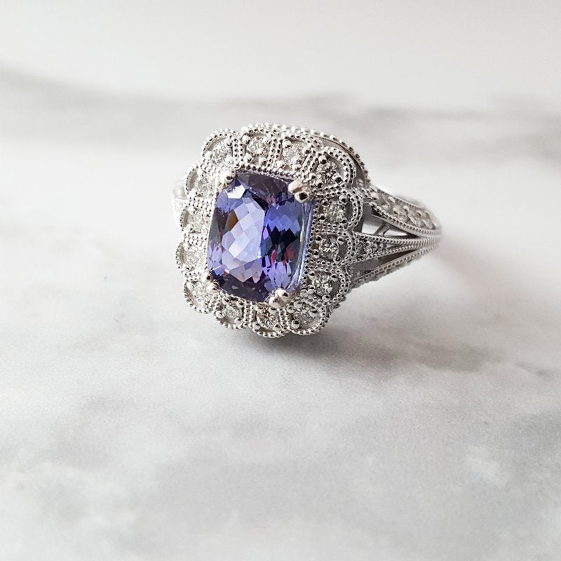 Luxury by Rene Hernandez Royal Tanzanite Filigree Ring