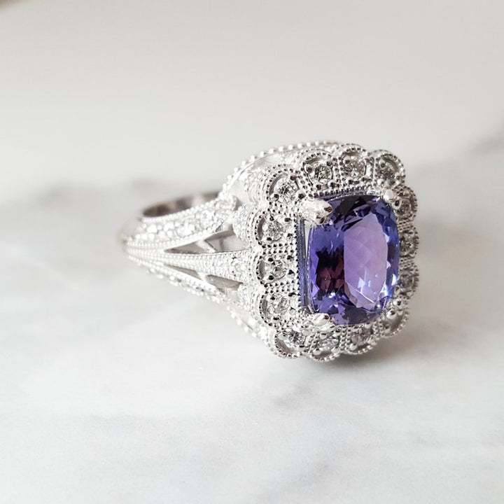 Luxury by Rene Hernandez Royal Tanzanite Filigree Ring