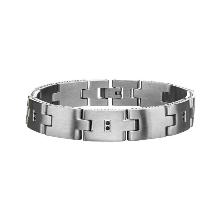INOX Jewelry Stainless Steel 1.5mm Black CZ with Adjustable Link Bracelet. BR30423