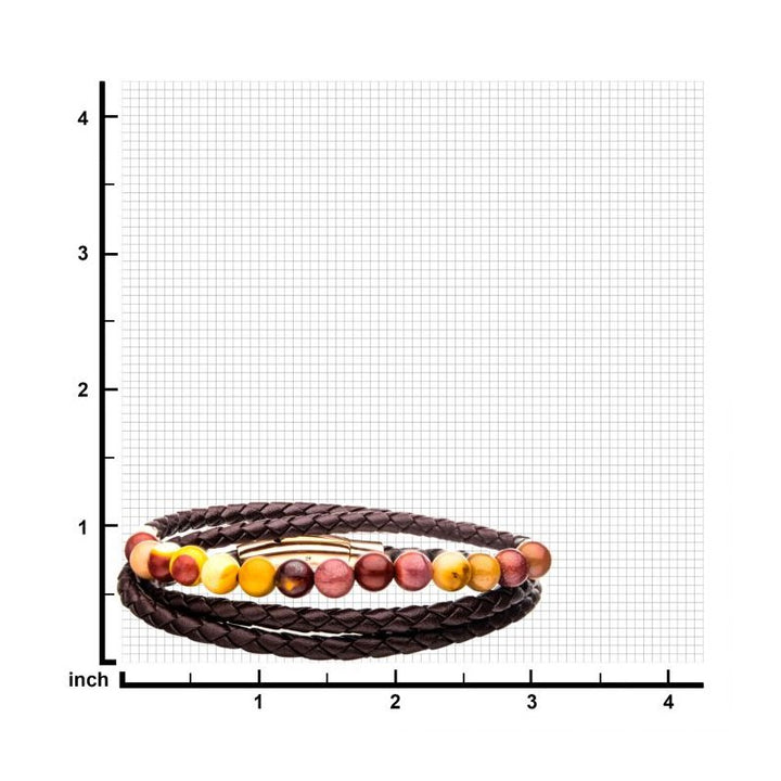 INOX Jewelry Double Wrap Brown Leather with Mookaite Beads Bracelet