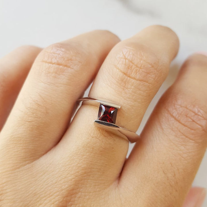Arizona Anthill Garnet Silver Jewelry Modern Square Garnet Ring