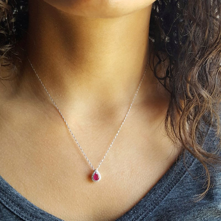 Sami Fine Jewelry Ruby Teardrop Diamond Pendant