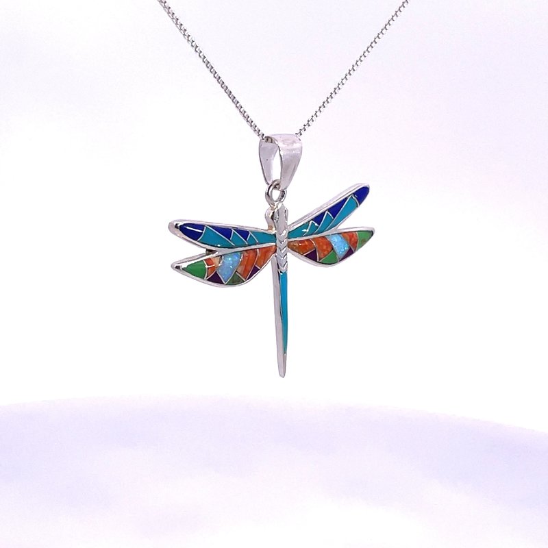 Arizona Turquoise and Inlaid Jewelry Mini Dragonfly Pendant