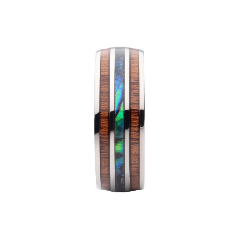INOX Jewelry Titanium Wood & Shell Inlay Ring