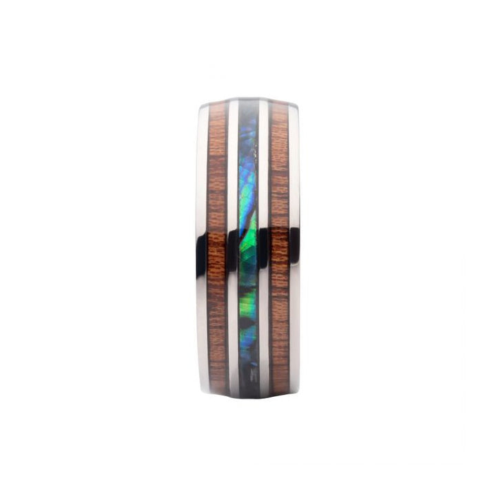 INOX Jewelry Titanium Wood & Shell Inlay Ring