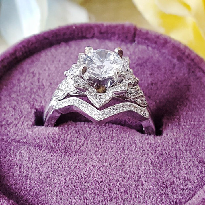 Flora and Fauna Engagement Ring and Band Set
