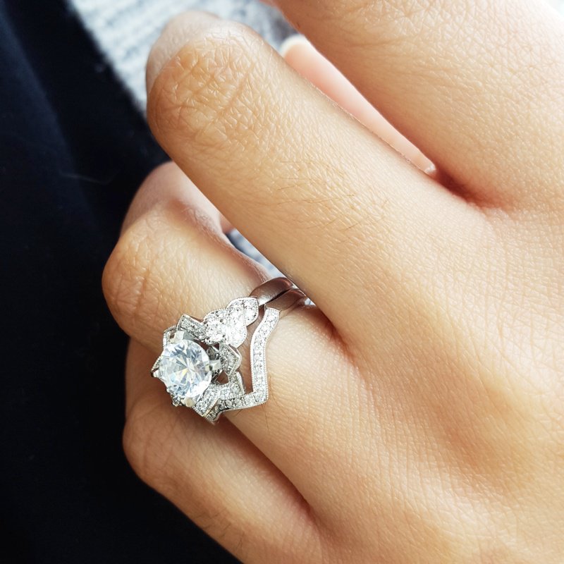 Flora and Fauna Engagement Ring and Band Set