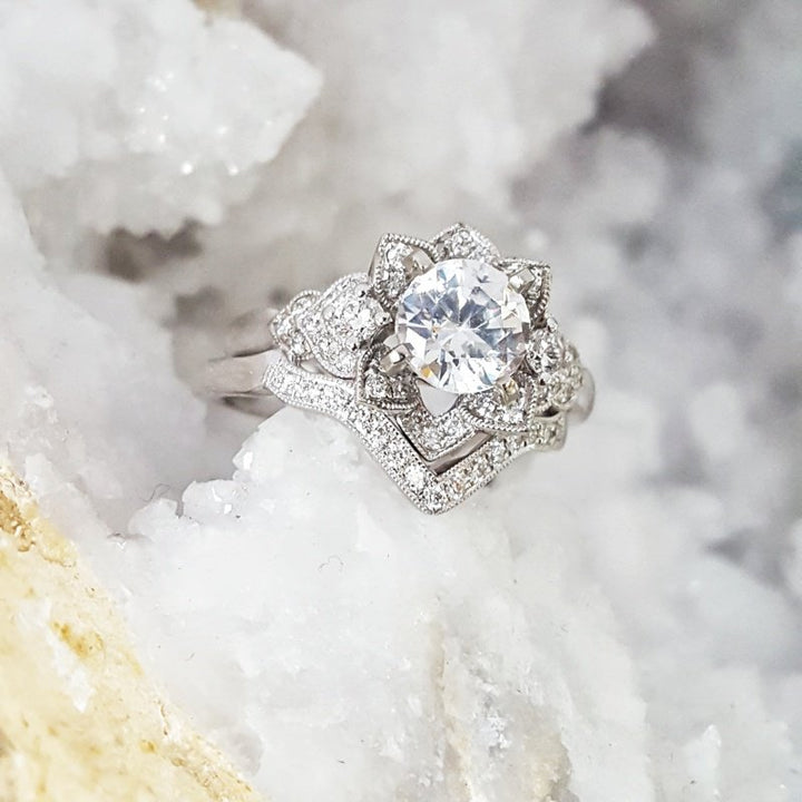 Flora and Fauna Engagement Ring and Band Set