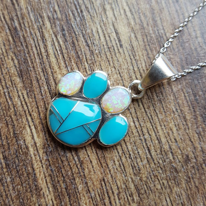 Arizona Turquoise and Inlaid Jewelry Paw Print Pendant