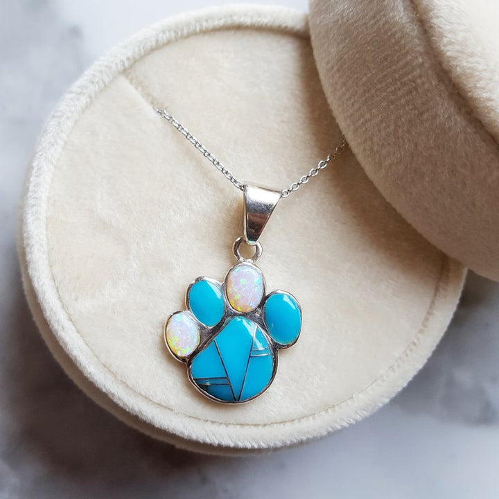 Arizona Turquoise and Inlaid Jewelry Paw Print Pendant