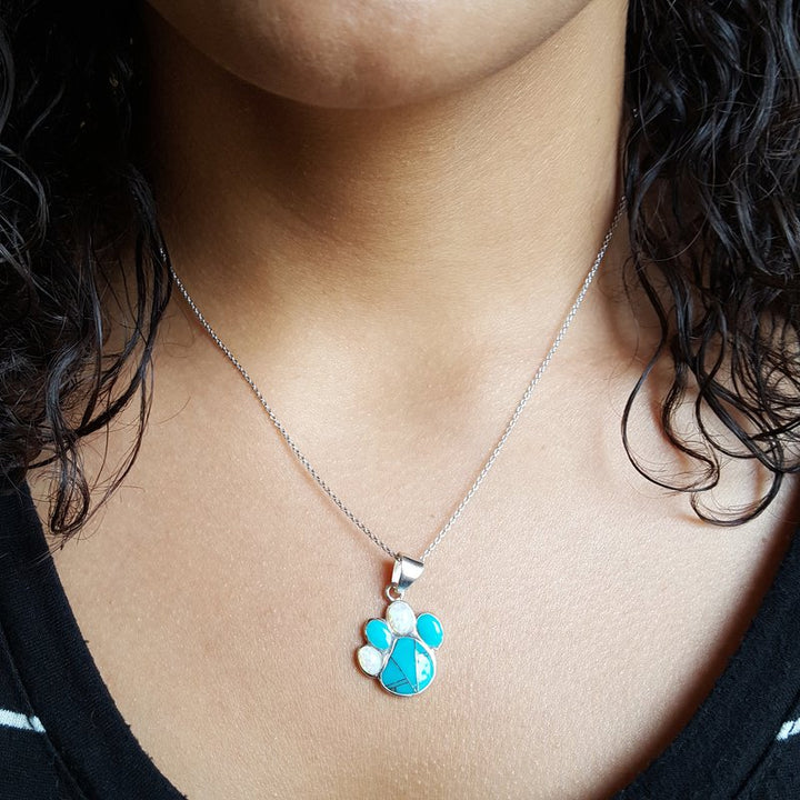 Arizona Turquoise and Inlaid Jewelry Paw Print Pendant