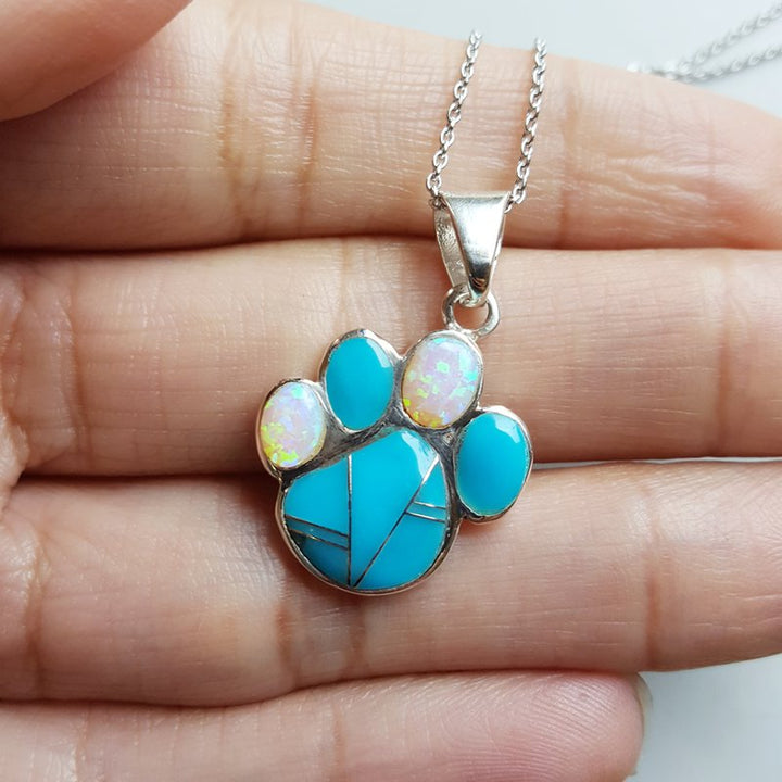 Arizona Turquoise and Inlaid Jewelry Paw Print Pendant
