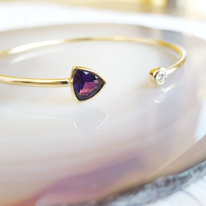  Arizona Amethyst Gold Jewelry Trillion Cuff Bracelet 363396