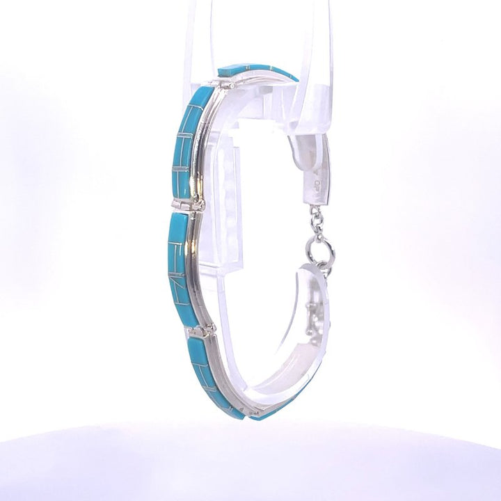 Arizona Turquoise and Inlaid Jewelry Elongated link Turquoise Bracelet