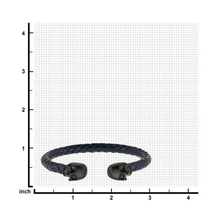 INOX Jewelry Blue Leather with Black IP Skull Cuff Bracelet