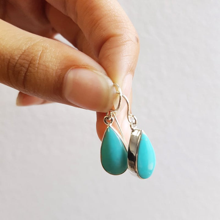 Arizona Turquoise and Inlaid Jewelry Mini Pear Kingman Turquoise Earrings