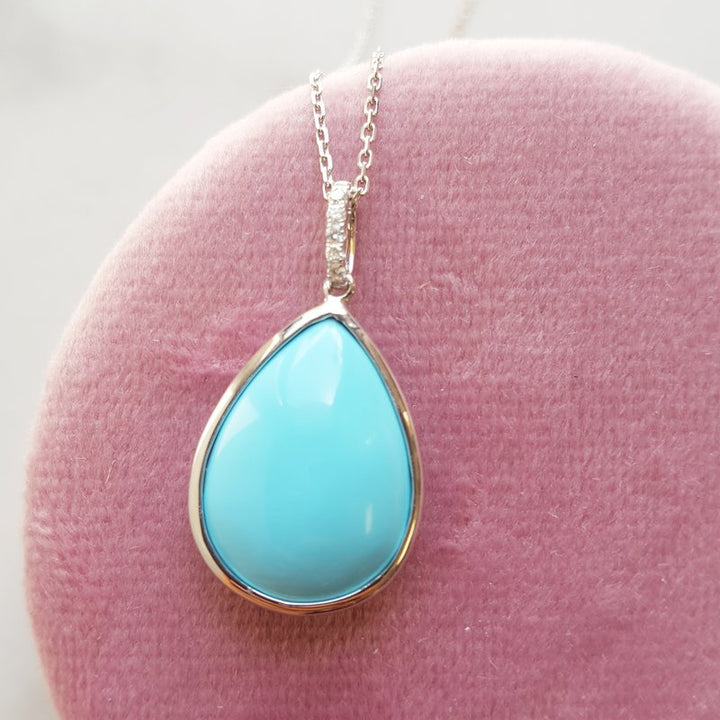 Arizona Turquoise and Inlaid Jewelry Pear Cabochon Turquoise Pendant 131818
