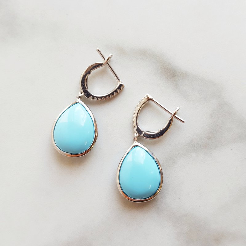 Arizona Turquoise and Inlaid Jewelry Smooth Turquoise and Diamond Dangles