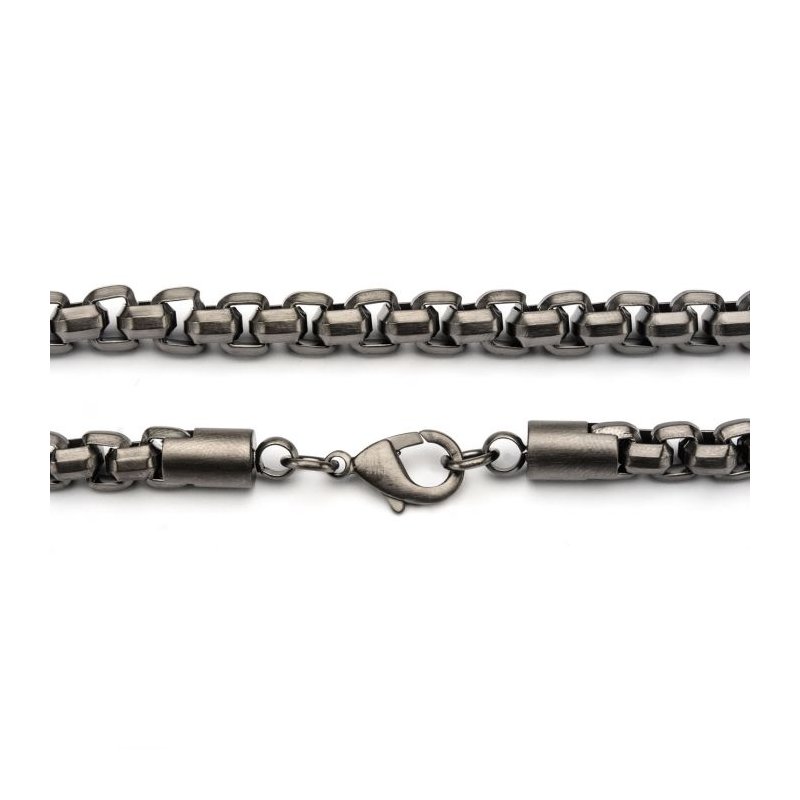INOX Jewelry Steel Gun Metal Plated Round Box Chain Necklace