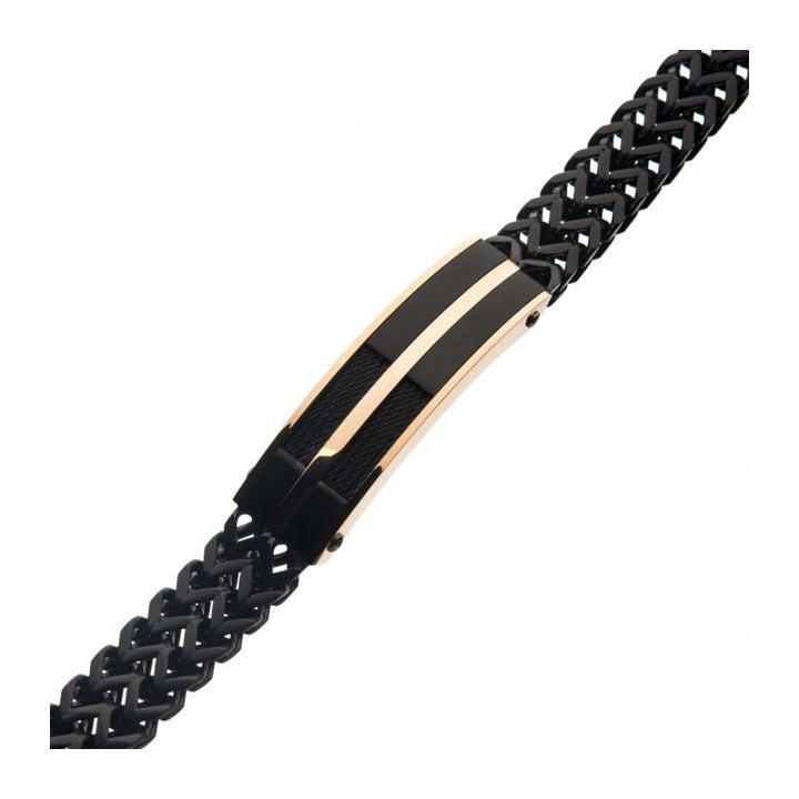 INOX Jewelry Stainless Steel, Black IP & Rose Gold IP Franco Chain Bracelet