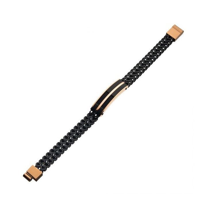 INOX Jewelry Stainless Steel, Black IP & Rose Gold IP Franco Chain Bracelet