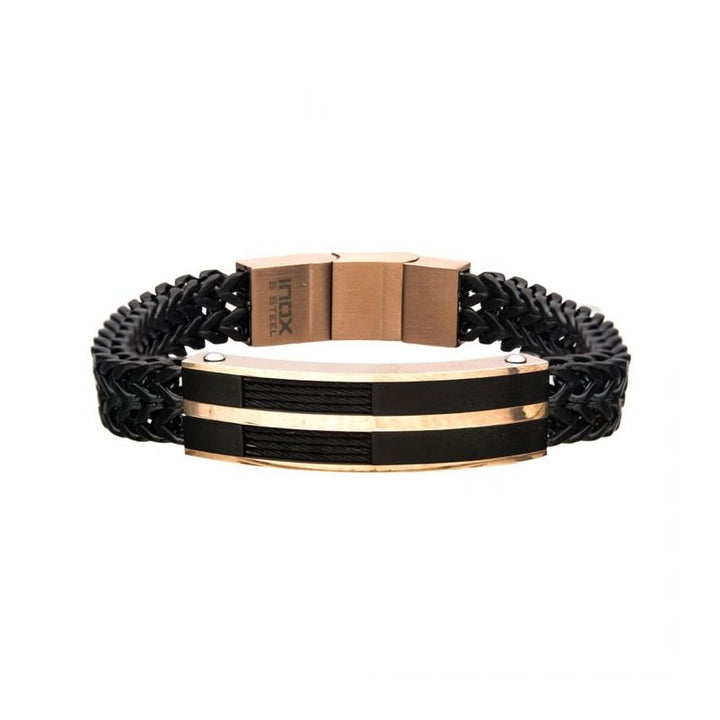 INOX Jewelry Stainless Steel, Black IP & Rose Gold IP Franco Chain Bracelet
