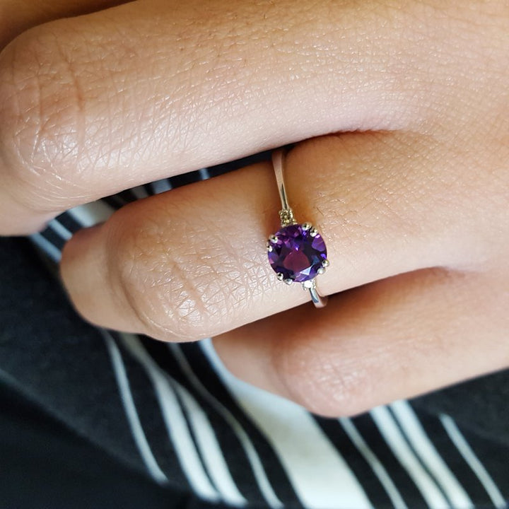 Arizona Amethyst Gold Jewelry Round Double Prong Ring