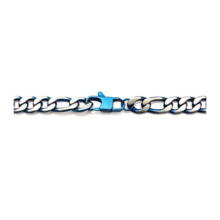 INOX Jewelry 3mm Blue IP Figaro Chain Necklace