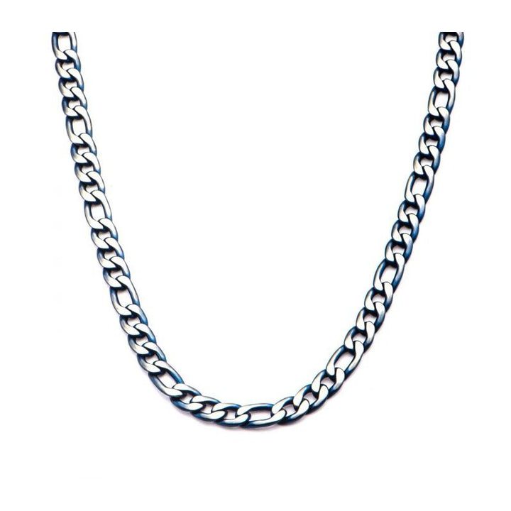 INOX Jewelry 3mm Blue IP Figaro Chain Necklace