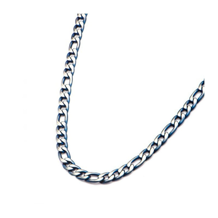 INOX Jewelry 3mm Blue IP Figaro Chain Necklace