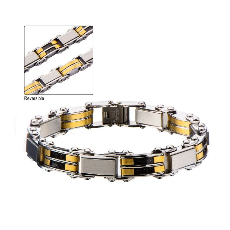 INOX Jewelry Black & Gold IP Reversible Bracelet BRDDS04