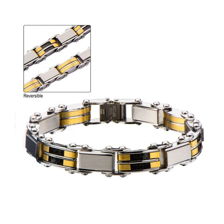 INOX Jewelry Black & Gold IP Reversible Bracelet BRDDS04