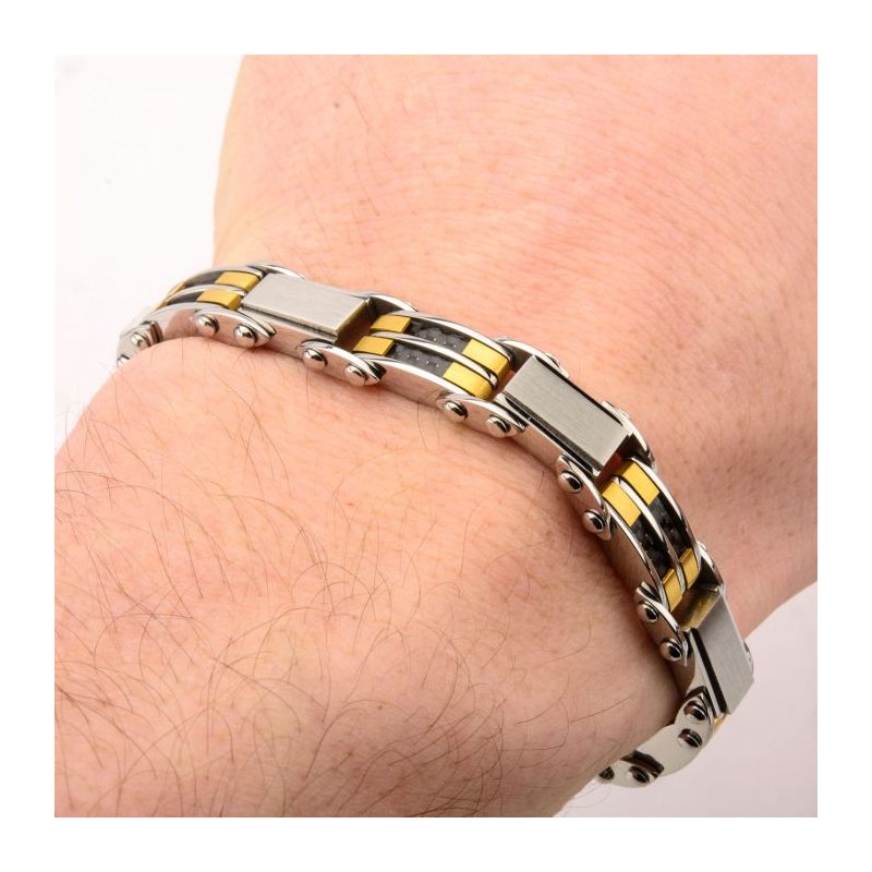 INOX Jewelry Black & Gold IP Reversible Bracelet